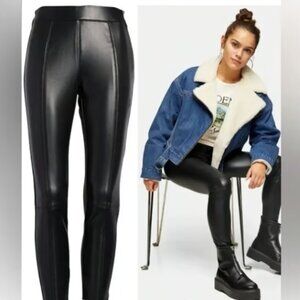 NORDSTROM ASOS TOPSHOP FAUX BLACK LEATHER LEGGING SIDE ZIP SARA NWT 8